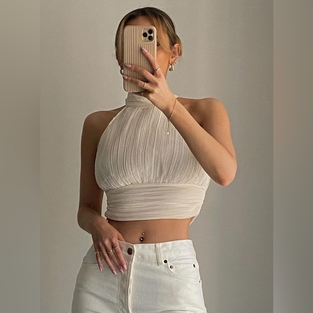 Zara Ecru Pleated Crop Top